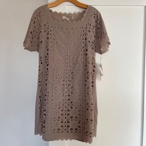 Nude Short Sleeve Laser cut Dress Size M